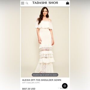 New!  Tadashi Shoji Dress.  White lace with beige lining.  Size 6